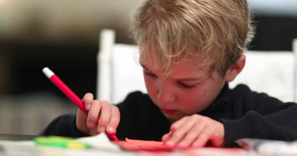 Child Drawing Paper Red Pen — Stock Video