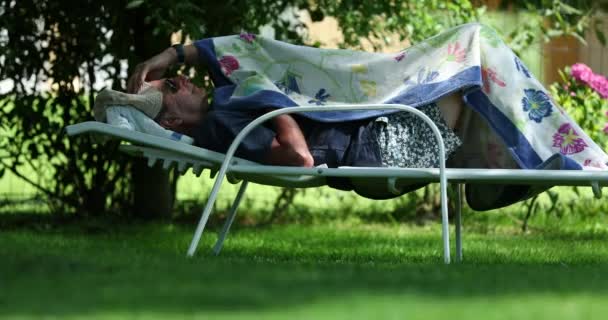 Candid Older Man Taking Break Resting Preparing Sleep Senior Retired — Video