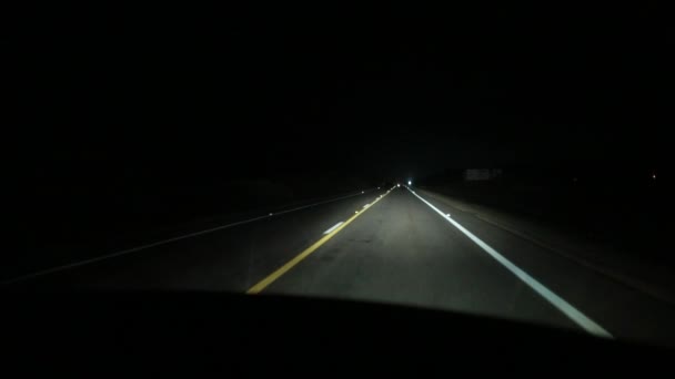 Driving Highway Road Night Driver Pov Pitch Dark Headlights — Vídeos de Stock