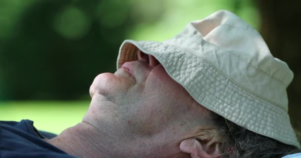 老年人在外面睡觉休息 松懈的老年人午睡 — 图库视频影像