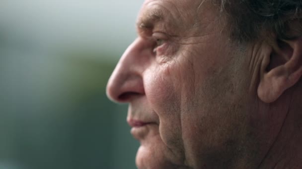 Pensive Older Man Thinking Close Retired Wrinkled Senior Person — Stok Video