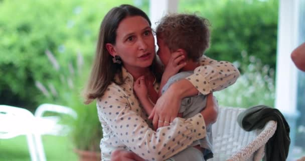 Mother Consoling Child Boy Candid Authentic Parent Soothing Calming Crying — Stockvideo