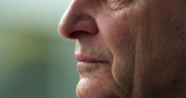 Older man mouth close-up detail, wrinkled senior man face