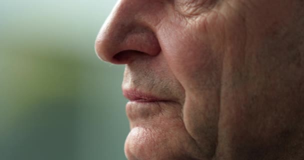 Older Man Mouth Close Detail Wrinkled Senior Man Face — Vídeo de stock