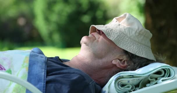 Retired Man Resting Tree Sleeping — ストック動画