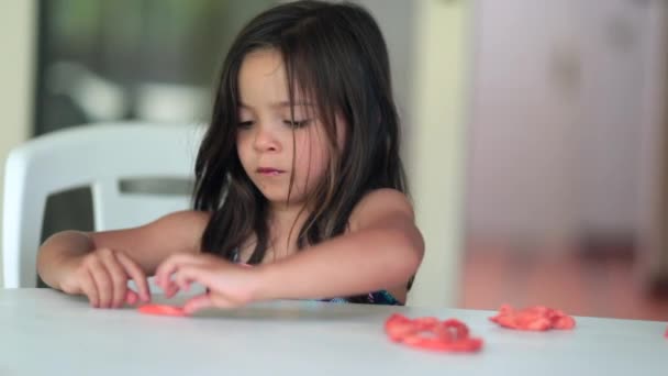Small Child Girl Playing Play Dough — Stock Video