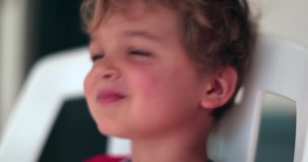 Little Blonde Boy Waving His Head Saying Kid Shaking Head — Stock Video