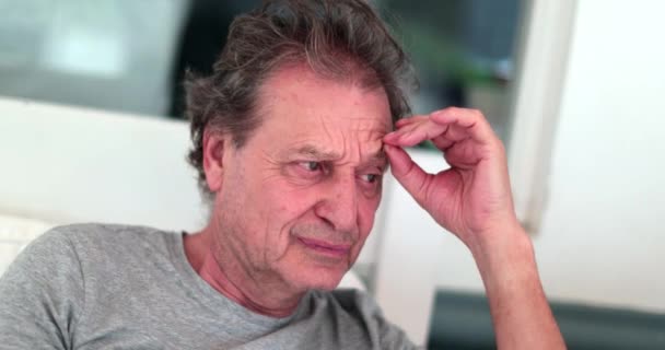 Concerned Older Man Thinking Life Senior Person Thinking Regret — Video Stock