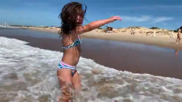 Joyful Ecstatic Happy Child Girl Beach — ストック動画