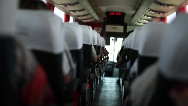 Traveling Bus Pov Passenger Back Interior Shuttle Road — Vídeos de Stock