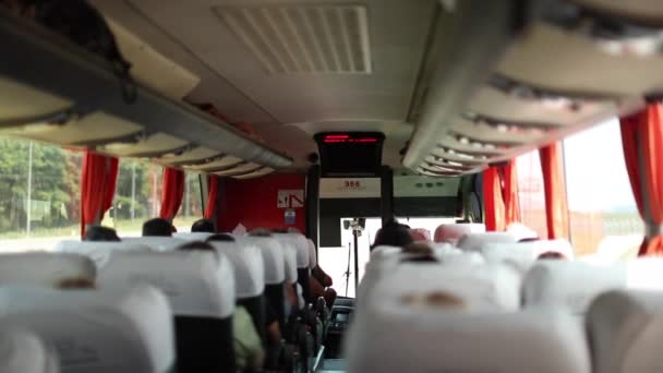 Back Bus Traveling Road Trip Passenger Perspective Pov — Stockvideo