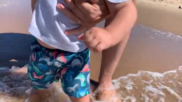 Adorable Infant Baby Beach Shore First Time — Vídeo de stock
