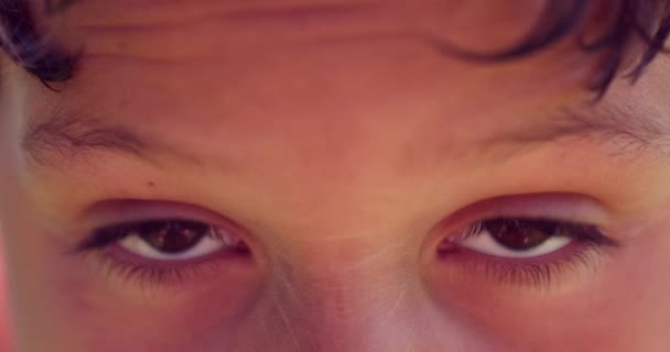 Macro Closeup Child Boy Eyes Looking Thinking Kid Eye Reflecting — Video