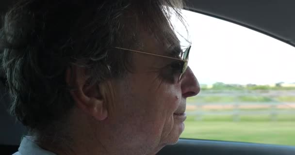 Senior Man Wearing Sunglasses Driving Road — Wideo stockowe