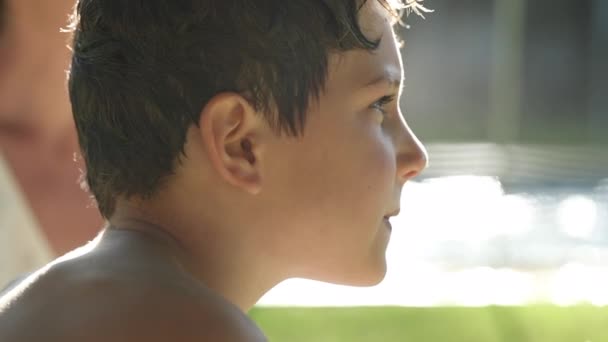 Thoughtful Pensive Young Boy Child Sunlight — Vídeo de Stock