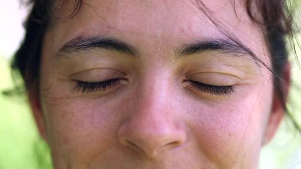 Woman Closing Eyes Contemplation Meditation — Stockvideo