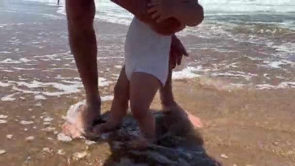 Baby Beach Shore Infant Toddler Feet Water — Stock Video