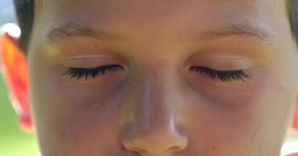 Kid Face Close Closing Eyes Meditation Child Boy Opening Eyes — Video