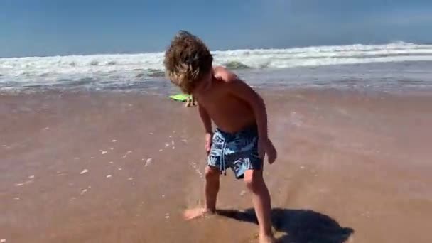 Les Enfants Plage Jouent Enfants Heureux Jour Été Bord Mer — Video