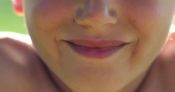 Close Child Lips Smiling Extreme Closeup Kid — ストック動画