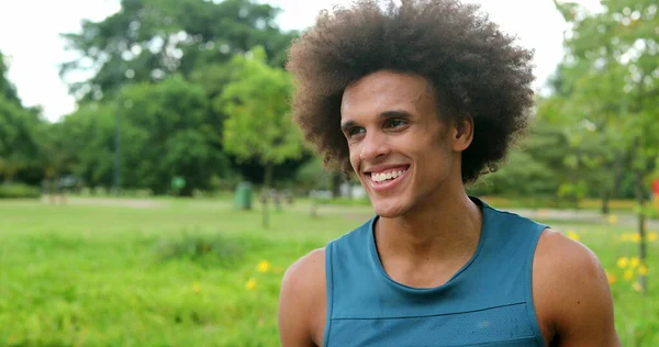 African Young Black Man Walking Park Smiling Feeling Happy — Fotografia de Stock