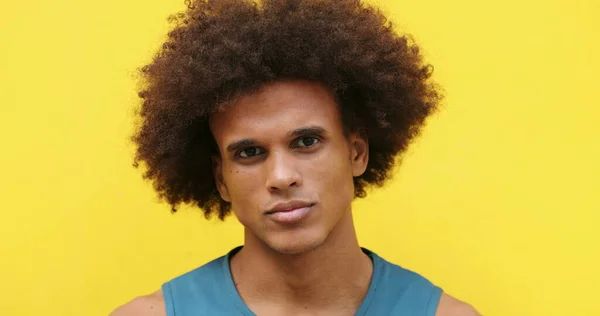 African American Mixed Race Young Man Smiling Yellow Background — Stock fotografie