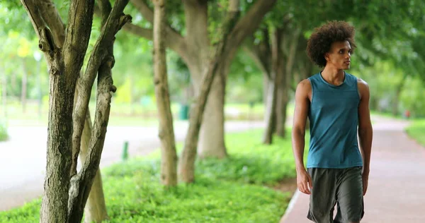 African American Man Walking Park — Foto Stock