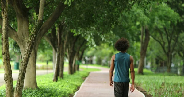 Back African Black Man Walking Nature Pathway Park — Φωτογραφία Αρχείου