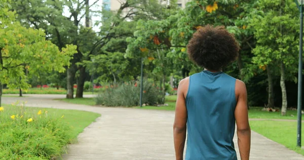 Back of african american person walking in nature outdoors, contemplating thinking about life