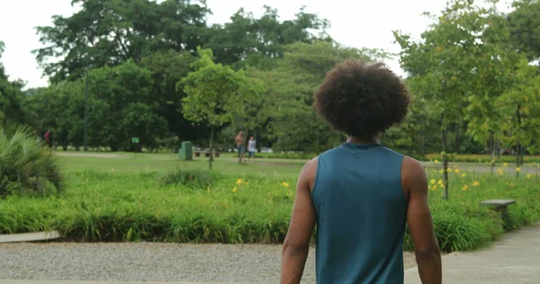 Back of african american person walking in nature outdoors, contemplating thinking about life