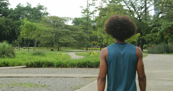 Back African American Man Walking Park — Foto Stock