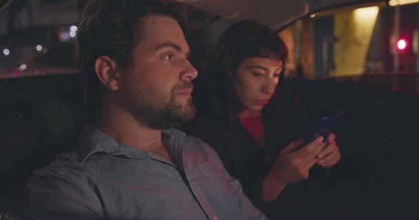 Anxious Man Car Backseat Late Meeting Stuck Traffic Worried Person — Stockvideo