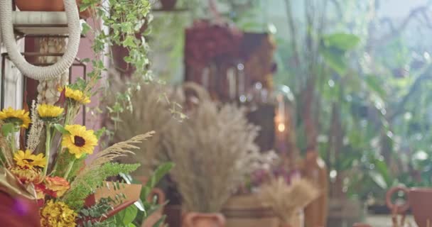 Blurry Shot Flower Shop Interior Small Business Concept Retail Store — Vídeo de Stock