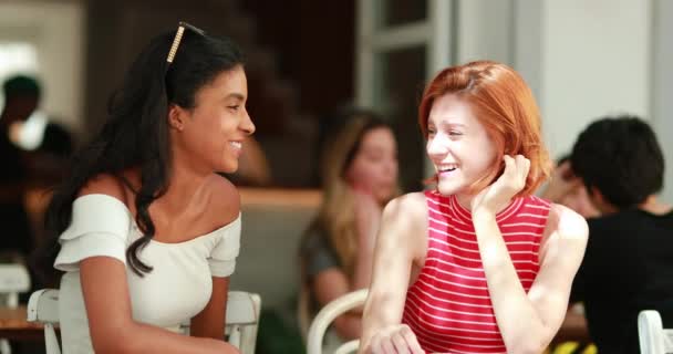 Dva Mnohonásobní Přátelé Seděli Restauraci Povídali Smáli Usmívali — Stock video