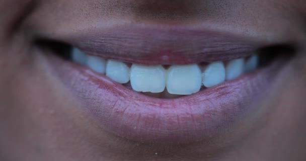 Close African American Woman Mouth Lips Smiling — Stock Video