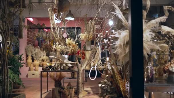 Interior Flower Shop Decoration Small Business Store Studio Decorations Arrangements — Vídeos de Stock