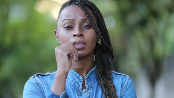 Judgemental African Woman Emotion Portrait Skeptical Black Person — Stock Video