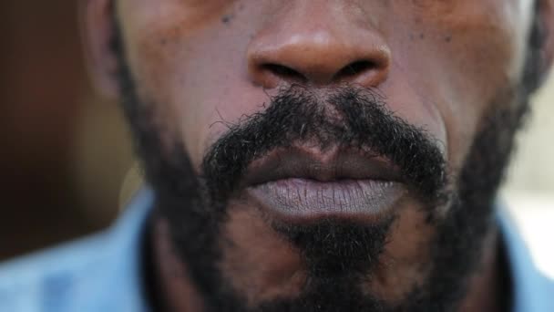 Serious African Man Mouth Lips Macro Close Detail — Stock Video