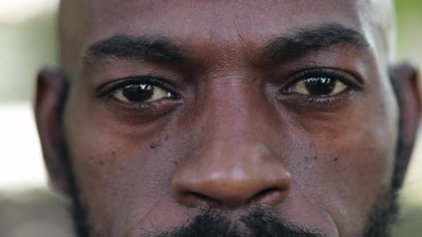 Afrykański Mężczyzna Oczy Patrząc Aparat Makro Zbliżenie Etniczne Osoba — Wideo stockowe
