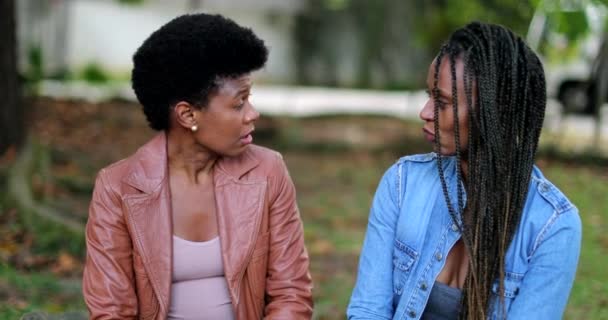 Twee Afrikaanse Vrouwen Die Buiten Praten Mensen Praten Het Park — Stockvideo