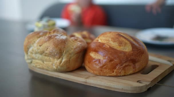 Brioche Pain Close Matin Table Petit Déjeuner — Video