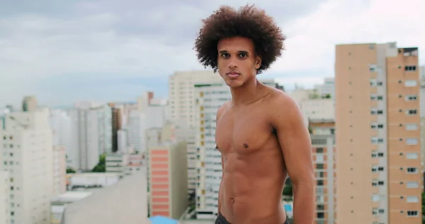 Mixed Race African Handsome Man Standing Shirtless — Fotografia de Stock