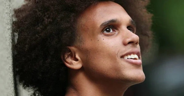 Happy Young Mixed Race Man Smiling Looking Sky Feeling Faith — Φωτογραφία Αρχείου