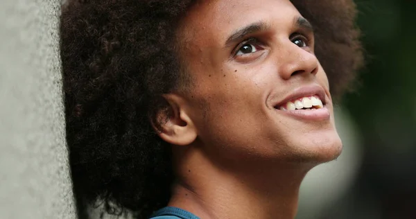 Happy Young Mixed Race Man Smiling Looking Sky Feeling Faith — Fotografia de Stock