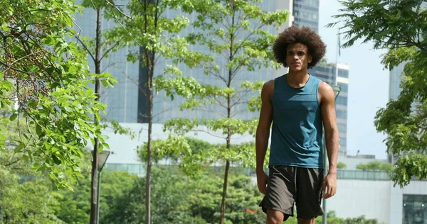 Sportive Young Black African Man Walking Park — Stock Fotó