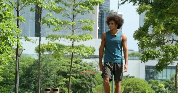 Sportive Young Black African Man Walking Park — Stock Fotó