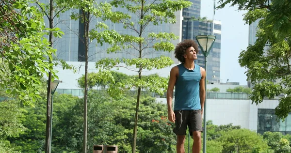 Sportive Young Black African Man Walking Park — Foto Stock