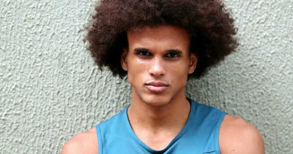 Serious Young African Mixed Race Man Leaning Wall Staring Camera — 스톡 사진