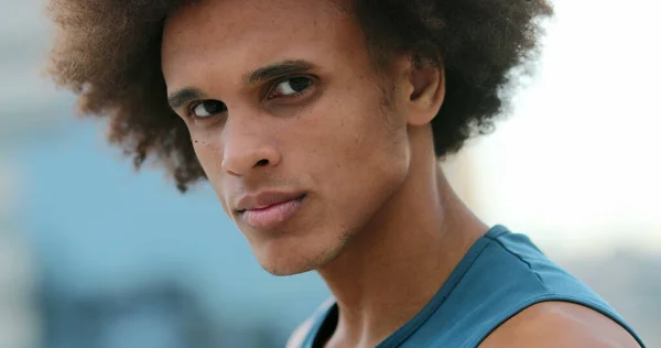 Serious Handsome African Mixed Race Man Facing Camera Portrait — Fotografia de Stock