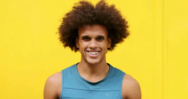 Young African American Mixed Rac Man Changing Emotion Yellow Background — Stockfoto